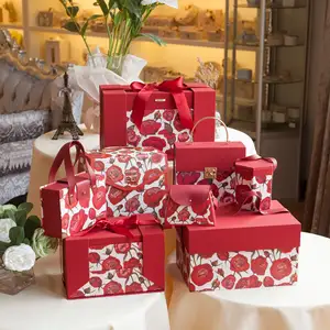 Wholesale portable magnetism renovate red wedding candy gift boxes square makeup storage box set
