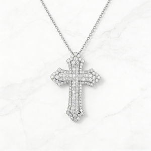 CUSTOM SILVER 10K/14K/18K GOLD PLATED LAB GROWN CVD DIAMOND CLASSIC ENGAGEMENT <b>GIFT</b> SWEATER CHAIN NECKLACE CROSS PENDANT VS - Product Image 2