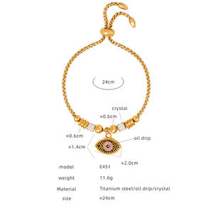 Pulsera de Acero Inoxidable Chapada en Oro de 18K con Dijes de Ojo Turco, Corazón y Sol, Estilo Hip-Hop Americano, para Mujer, Venta al por Mayor - Product Image 5