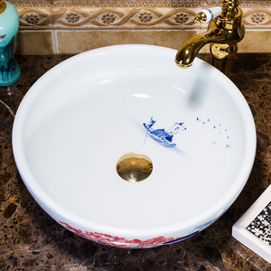 Lavabo de Cerámica Antiguo Hecho a Mano con Diseño de Flor de Ciruelo Pintado a Mano en China - Product Image 4