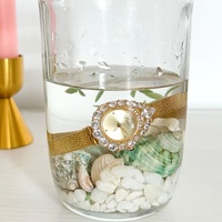 Montre à quartz pour femme sertie de diamants, boîtier en alliage, bracelet en acrylique, cadran à aiguilles, résistante à l'eau 30M, luxe léger, vintage