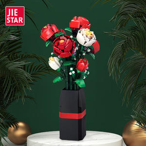 JIESTAR JJ9010 818PCS <strong>Flower</strong> Serie Rose <strong>Vase</strong> Potted Plant Ornament Building Block Model Technical Educational Toy Festival Gift - Product Image 2