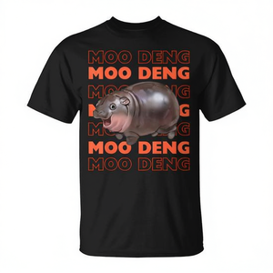 Camiseta Moo Deng Negra Unisex de Manga Corta con Cuello Redondo y Estampado Digital para Actividades Promocionales - Product Image 2