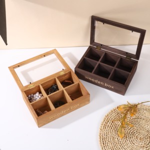 เครื่องประดับกล่องชาไม้พร้อมฝาปิดบานพับแม่เหล็กกล่องไม้ชาไม้ไผ่ธรรมชาติกล่องเก็บออแกไนเซอร์ 6 ช่อง - Product Image 5