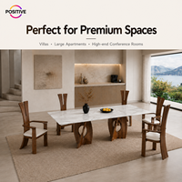 Table à manger de luxe de 3 mètres avec plateau en marbre artificiel et base en bois de frêne massif pour grand appartement, villa, salle de conférence - Vente en gros