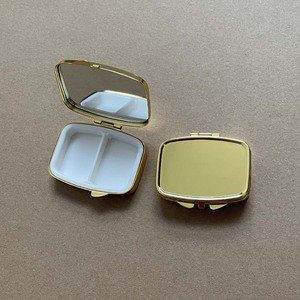 Loq-caja de pastillas de Metal desmontable con espejo, caja de viaje Rectangular con logotipo personalizado, 2 compartimentos, venta al por mayor - Product Image 2