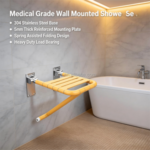 Asiento de Ducha Plegable con Resorte, Montado en la Pared, Accesible <span class=keywords><strong>para</strong></span> Baños, con Superficie Antideslizante y Patas de Soporte Reforzadas - Product Image 6