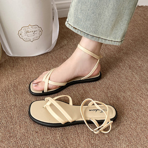 Sandales minimalistes pour femmes à bride cheville, souples, plates, à bout ouvert, décontractées, d'été, de plage, style romain - Product Image 2