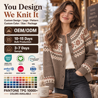 Cardigan en tricot Fair Isle pour femme, jacquard nordique, boutonné, col rond, tricot d'hiver décontracté, personnalisable OEM ODM