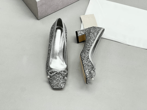 Jimmy Retro Style Women's Closed Toe Block Heel Pumps with Bow and Sparkle Decor Slip On Heels for Dressy Casual Looks Chooing - Product Image 3