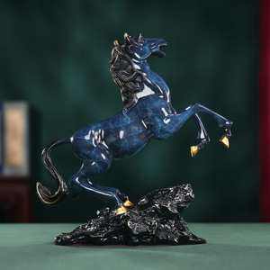 Ornement Cheval du Succès en Bronze Bleu Coloré, Cheval au Galop, Décoration de Bureau, Feng Shui, Cadeau de Bureau - Product Image 3