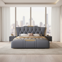 Neues Italienisches Minimalistisches Multifunktionales Gepolstertes Bett mit Stauraum Echtes Leder Massivholzrahmen 1,8m Doppelbett