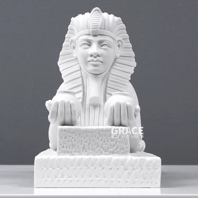 Estatua de Sphinx clásica de mármol Natural, escultura de figura de piedra hecha a mano de tamaño real