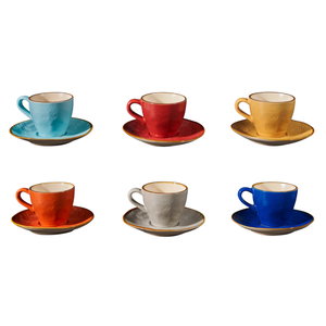 LIGNE MÉDITERRANÉENNE - Tasse à café en grès avec soucoupe 50 ml, assortiment - Product Image 1