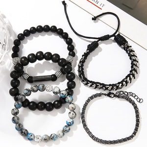 5 Piece Men's <b>Beaded</b> <b>Bracelet</b> Set Alloy Turquoise Jewelry Stacking Set Yiwu Origin Geometric Ball Shape - Product Image 2