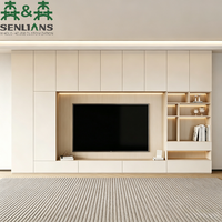 Meuble TV mural intégré SLS moderne et minimaliste, console multimédia flottante de luxe avec éclairage LED, armoire de salon sur mesure