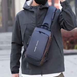 WeiYaLu Men's Chest Bag Anti-Theft Crossbody Bag Black With Brown Fashion Simple Shoulder Bag For Business Commuting - Product Image 4