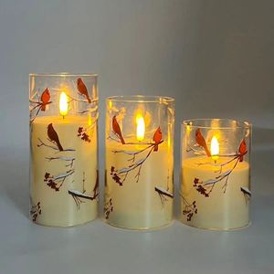 Lot de 3 bougies LED sans flamme avec télécommande, motif oiseau, en verre, à piles, scintillantes pour la décoration intérieure - Product Image 2