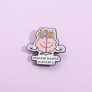 En gros, badges décoratifs en métal, mignons et créatifs, à motifs floraux et cérébraux, sur le thème de la santé mentale, style dessin animé, pour souvenirs - Product Image 2