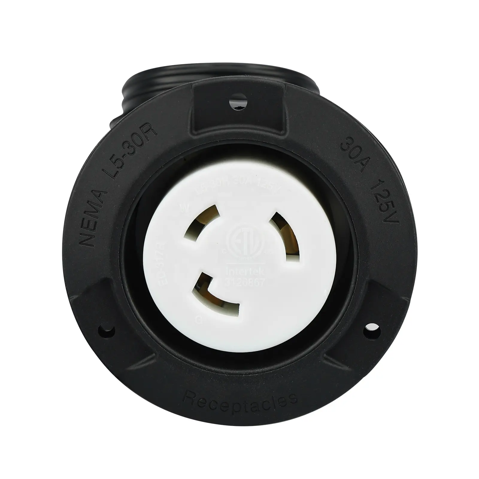 ETL/cETL 30 Amp Power Outlet Round Contour Shape Black, Outdoor Indoor Use Single Receptacle with Cap