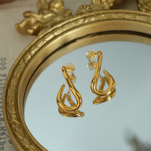 <b>Titanium</b> Steel Irregular <b>Stud</b> Earrings Gold U Shaped Geometric Fashionable European American Style - Product Image 1