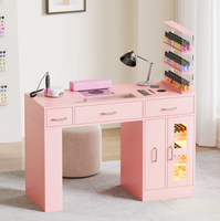 Table de manucure professionnelle avec vitrine, chargeur sans fil et bandes lumineuses LED, bureau à ongles ergonomique avec collecteur de poussière