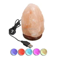 Himalayan Crystal Natural Salt Lamp with Wooden Base, USB