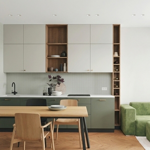 Mobile da <span class=keywords><strong>Cucina</strong></span> Moderno Bianco Stile Shaker con Ante in Vetro Scanalato, Piano in Legno e Forno Integrato - Product Image 3