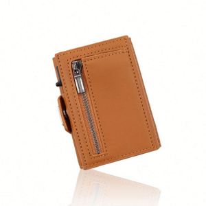 Cartera de Tarjetas de Lujo para Hombre, Organizador de Cuero PU con Cierre, Bolsillo para Monedas, Bloqueo RFID, 9.7x6.7CM (Modelo Mairun 823 Personalizado) - Product Image 4