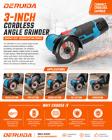 Mini-meuleuse d'angle sans fil 12V rechargeable au lithium, polisseuse électrique de 3 pouces, brosse, machine à découper le métal, ensemble d'outils électriques