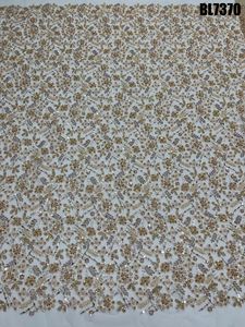 ゴールドブライダルイブニングドレスレース生地フレンチスパンコールビーズ高級メッシュレース生地ウェディングドレスに最適 - Product Image 3