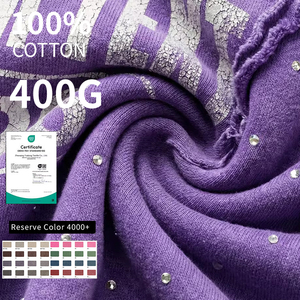 Sweat à capuche zippé en coton épais 100 % écologique pour homme, style streetwear oversize en molleton bouclette avec strass et patchwork, coupe carrée, OEM - Product Image 4