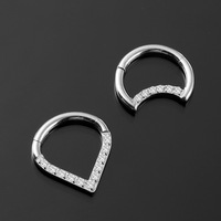Cincin Hidung Zirkon Stainless Steel 8mm Bentuk Tetesan Air Bulan Cincin Tertutup Anting Kreatif Perhiasan Tindik Grosir