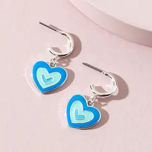 Cheap price factory earring charms gradient color small hoop pink hear love cute design kids gift unique earring stud for girls