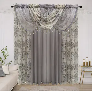 Voilages Imprimés Transparentes au Design Moderne, Ensemble de 7 Pièces avec Cantonnière Prête à Poser pour Salon - Product Image 5