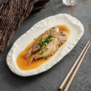 Ceramic American Style Long Oval <strong>Plates</strong> Fish Steamed Dishes <strong>Creative</strong> Rock Pattern <strong>Serve</strong> Trays Stir Fried Dishes Household - Product Image 1