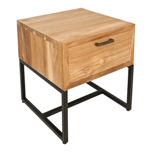 Mesita de Noche de Madera de Teca Maciza y Hierro, Robusta y Elegante con Cajón Espacioso, Diseño Duradero, Perfecta para el Dormitorio - Product Image 4