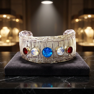 Fashionable 925 Sterling <b>Silver</b> Blue Topaz & Moonstone Cute <b>Cuff</b> <b>Bracelet</b> for Wedding Party Gift - Product Image 3