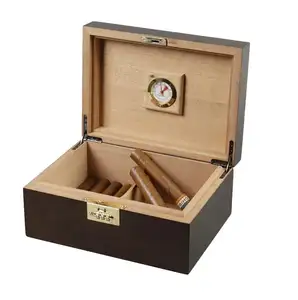 Factory Creative Design Cidar Wood Humidor Laser Engraving Humidor Box Electric Black Wood Cigar Box