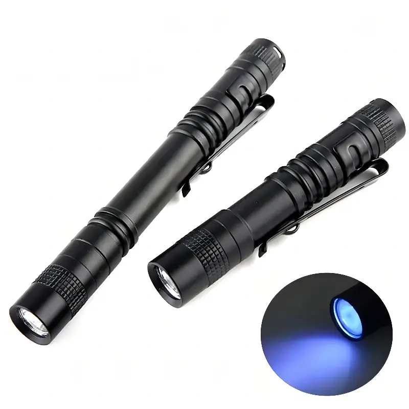 3W Mini Pocket LED UV Penlight 395nm Luz negra Aleación de aluminio UV Pen Torch con clip de metal Lámpara de detección de dinero de emergencia