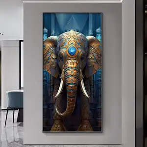 New Wholesale Led Wall Art Framed Glass Animal Painting Light Decoration For Home Decor Luxury Crystal Porcelain Painting