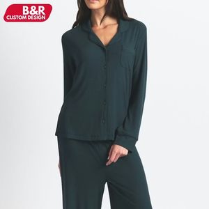 <span class=keywords><strong>Pigiama</strong></span> Morbido Personalizzato per Donne, Comodo <span class=keywords><strong>in</strong></span> COTONE Spandex <span class=keywords><strong>JERSEY</strong></span>, Maglietta a Maniche Lunghe con Bottoni per Dormire - Product Image 1