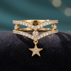 Yellow Gold Plated Cocktail <b>Ring</b> With <b>Crystal</b> Star Pendant Trendy Women's Jewelry - Product Image 3