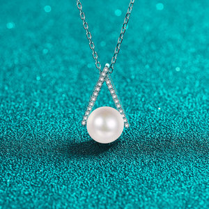 Collar de Plata de Ley 925 con Moissanita y Perla, Colgante en Forma de <span class=keywords><strong>V</strong></span> Invertida con Pavé, <span class=keywords><strong>Cadena</strong></span> para Clavícula, Regalo para Mujer, Joyería de Alta Gama - Product Image 1