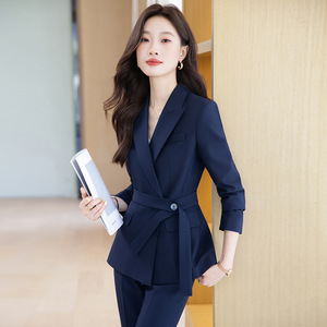 Women's Suit <b>Set</b> Full Sleeve Notched Collar Worsted Fabric Autumn Anti-Wrinkle <b>Office</b> Lady Professional Attire - Product Image 2