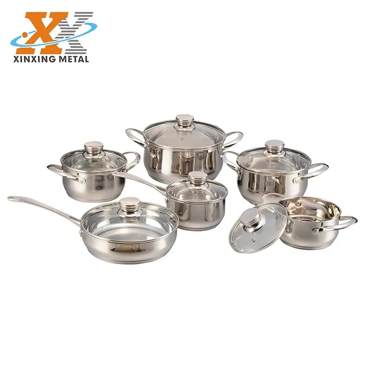 Set panci memasak peralatan dapur rumah 12 buah, set peralatan masak Stainless Steel Italia