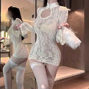 Nouvelle lingerie cheongsam en maille jacquard transparente, style chinois, déchirable, sexy, érotique, fesses apparentes, pas besoin de se déshabiller, pure et élégante. - Product Image 2