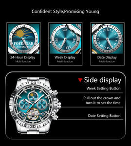 Reloj de Lujo para Hombre POEDAGAR 1423, Mecánico, Impermeable, con Tourbillon, Automático, de Acero Inoxidable + Caja - Product Image 6