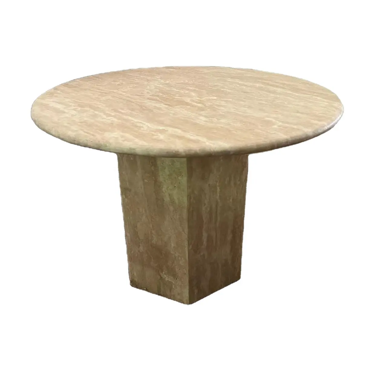 Tavolo da pranzo in travertino con mobili da soggiorno moderni di lusso di forma rotonda antica con piano in pietra