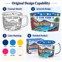 Tasse en céramique souvenir du Cap-Vert, motif imprimé de bâtiments emblématiques colorés et de fleurs, pour tasse à café en porcelaine, conception personnalisée OEM ODM, vente en gros